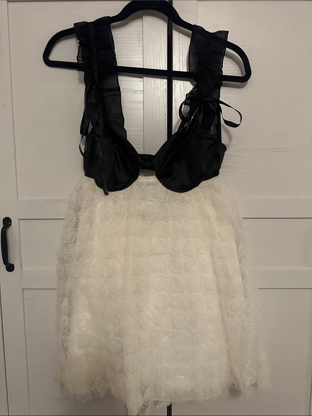 Black Bodice & Ivory Rosette Skirt Party Dress